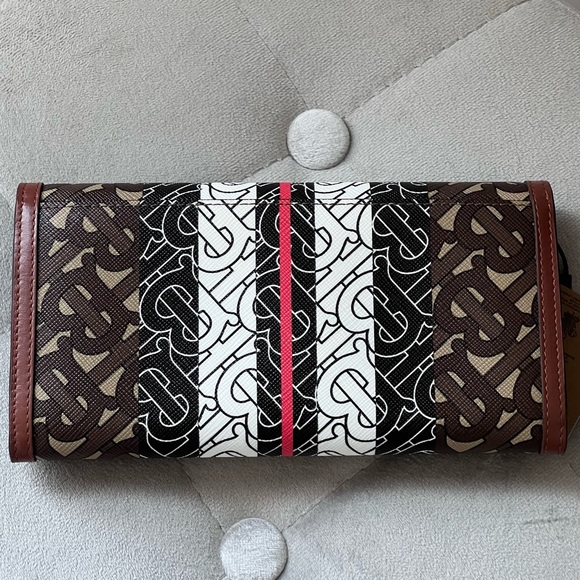 Burberry E-Canvas TB Monogram Stripe Continental Wallet In Bridle Brown - Picture 2 of 14